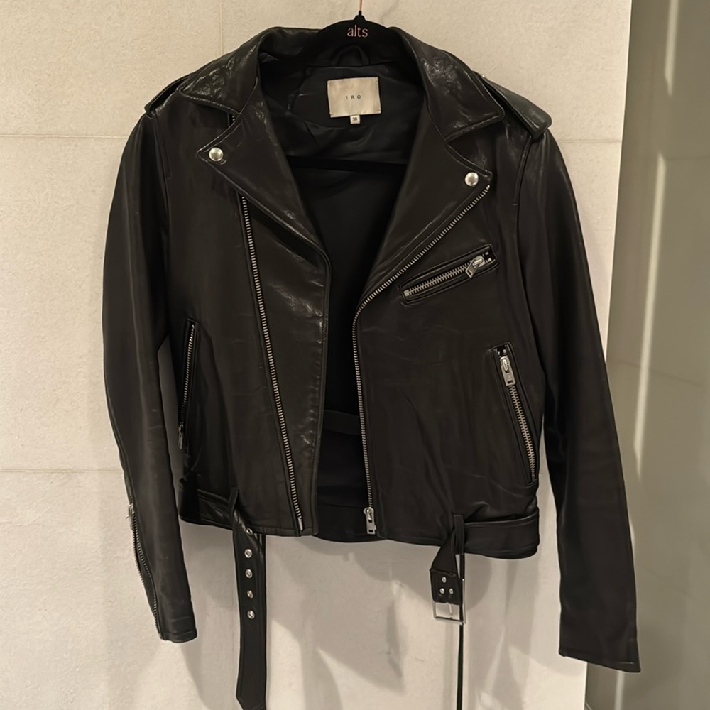 IRO Black Leather Biker Jacket Size FR 36 US Small /4